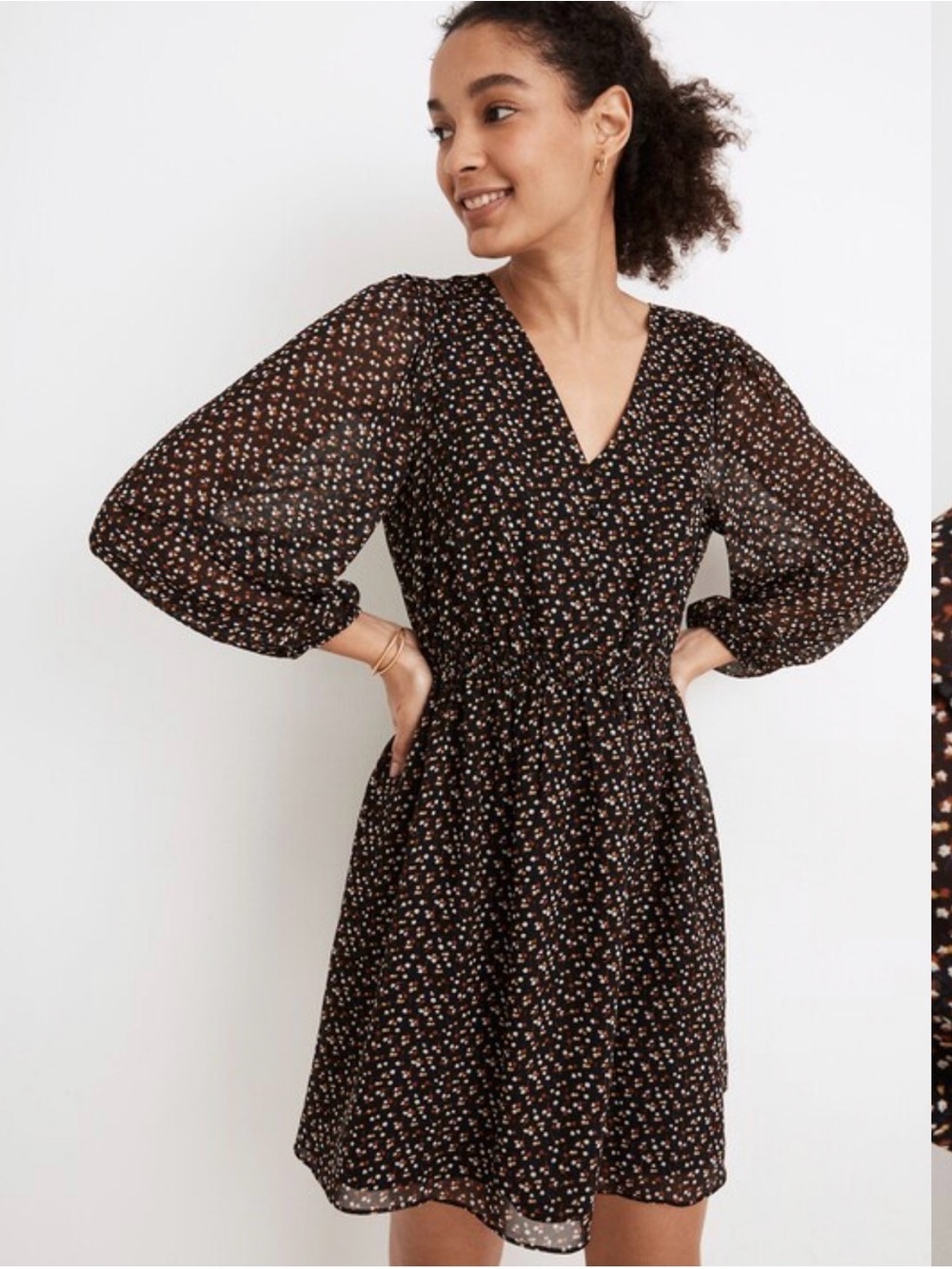 MADEWELL Georgette Button-Front Mini Dress in Adorable Ditsy Black Size XXS